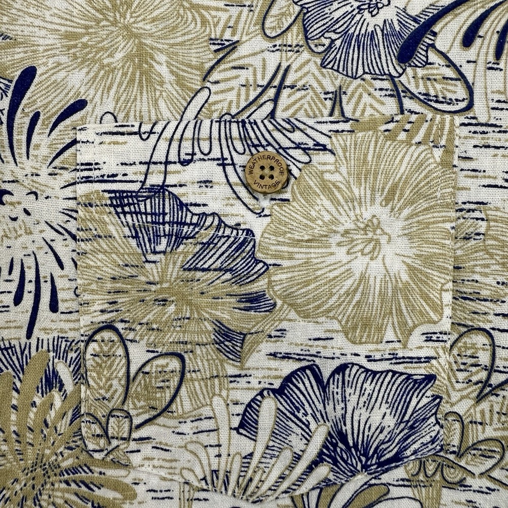 Weatherproof Vintage Button Up Shirt Mens Large White Floral Linen Blend Beach - Picture 2 of 10